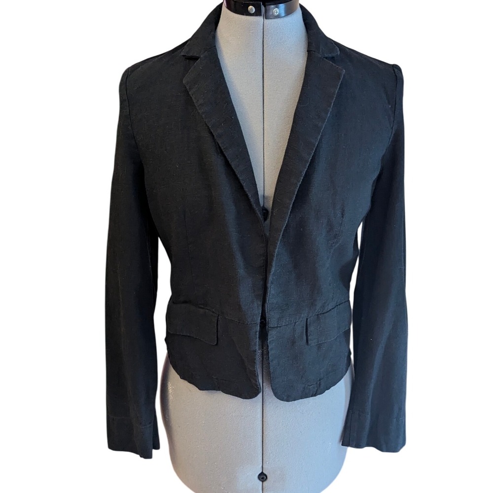 C&A Premium Tailored Black Linen Blend Blazer Cropped Jacket Women EUR 36 FR 38‎